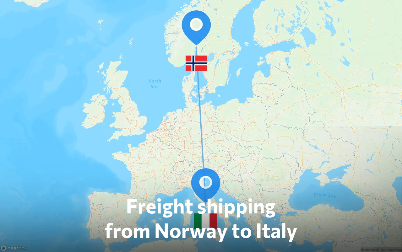 Shipping route from Norway to Italy