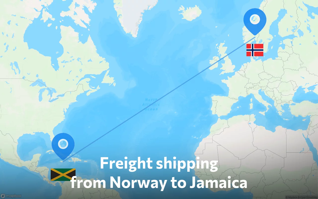 Shipping route from Norway to Jamaica