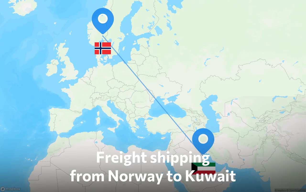 Shipping route from Norway to Kuwait