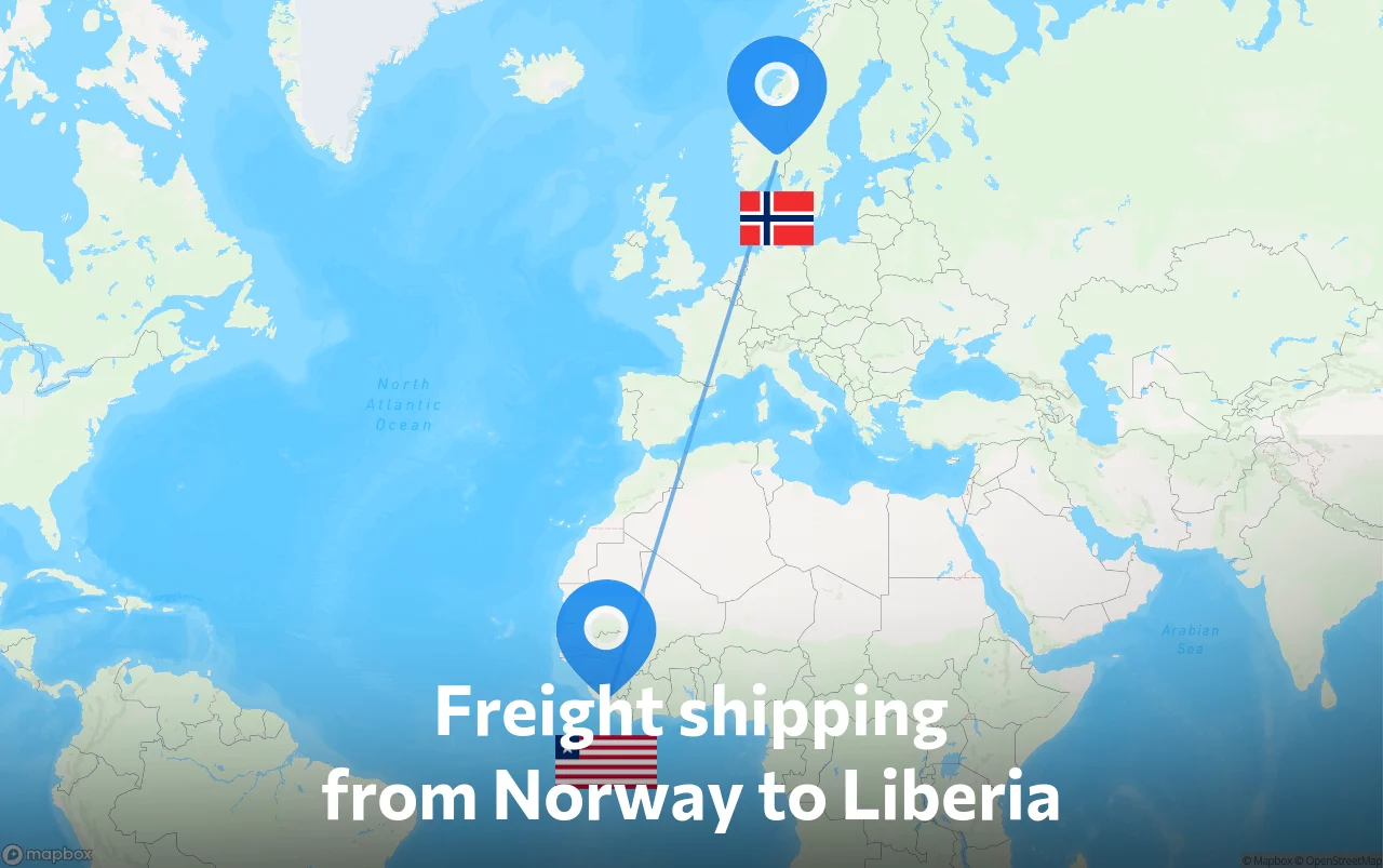 Shipping route from Norway to Liberia