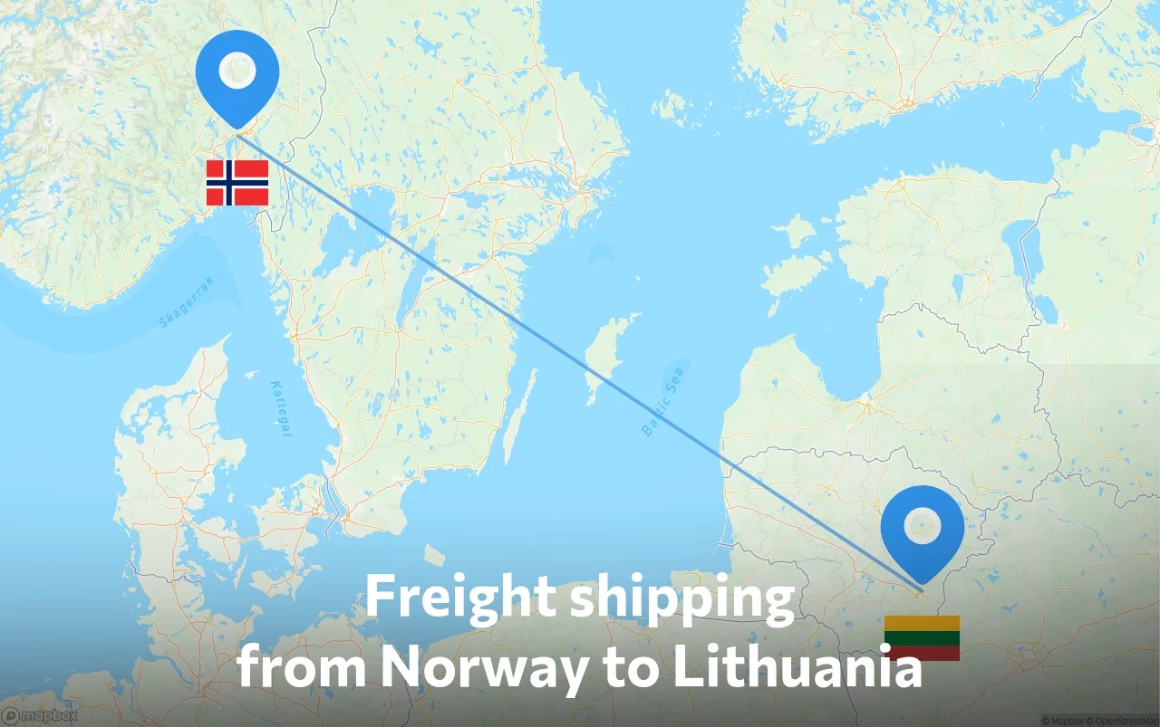 Shipping route from Norway to Lithuania