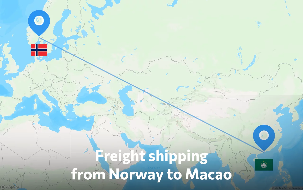 Shipping route from Norway to Macao