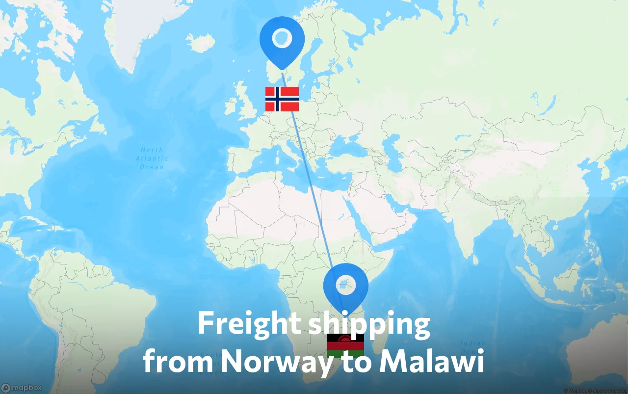 Shipping route from Norway to Malawi