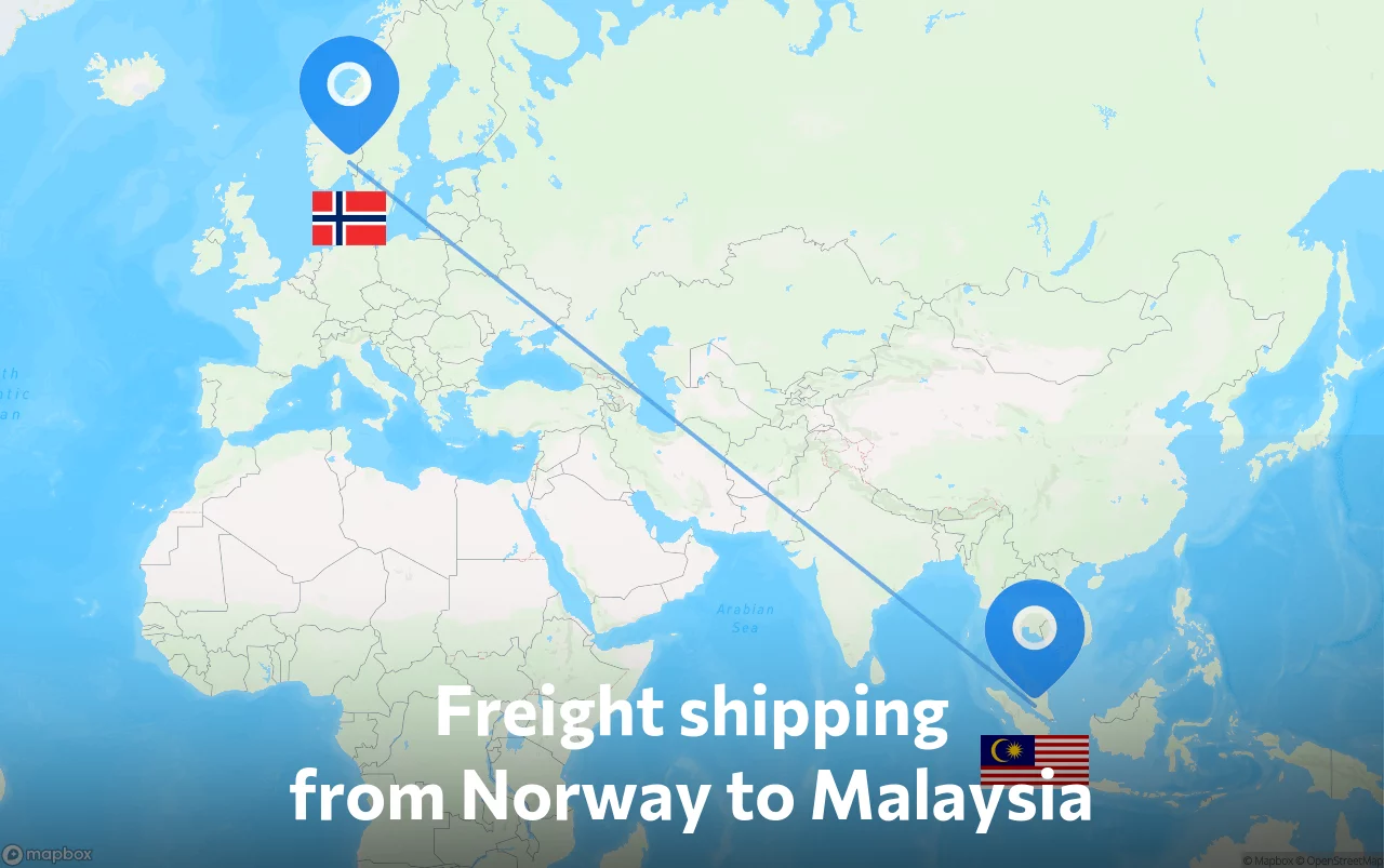 Shipping route from Norway to Malaysia