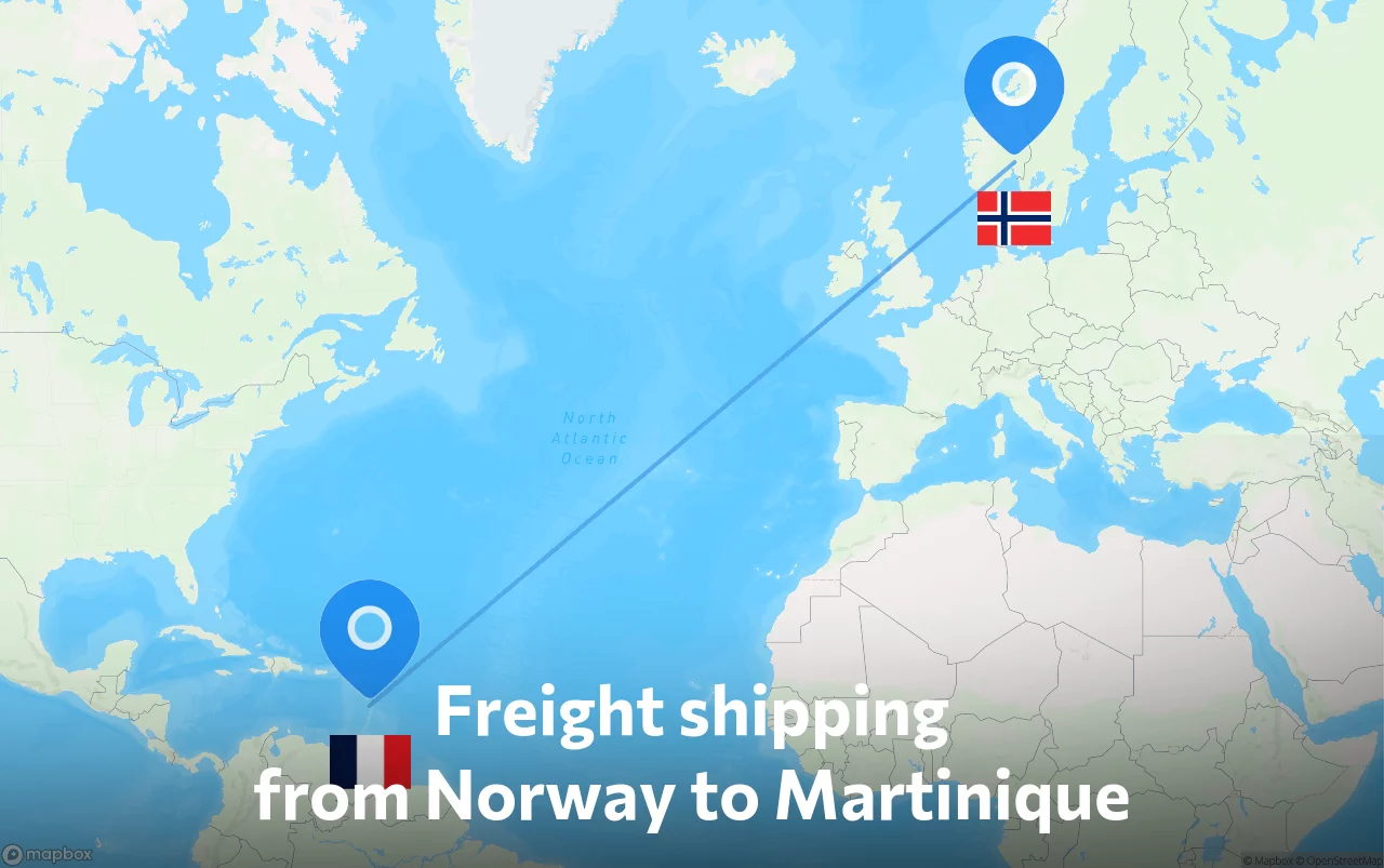Shipping route from Norway to Martinique