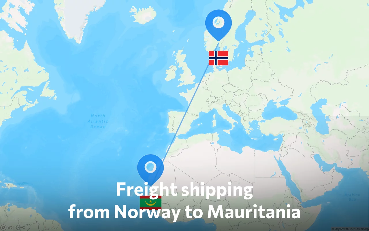 Shipping route from Norway to Mauritania