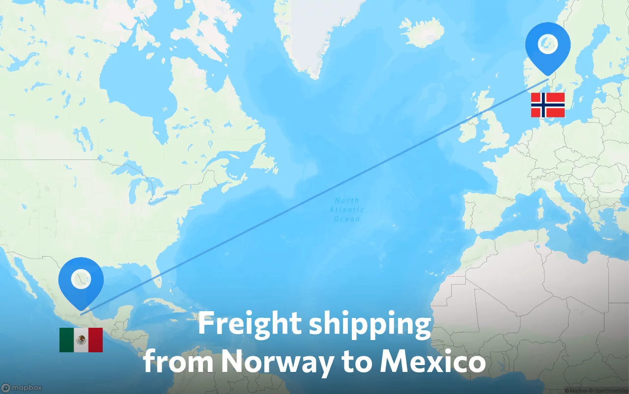 Shipping route from Norway to Mexico