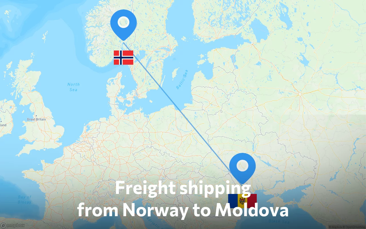 Shipping route from Norway to Moldova