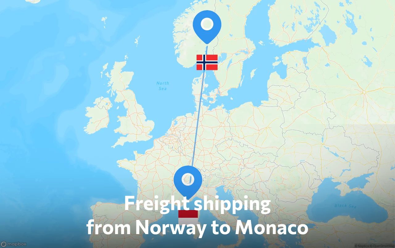 Shipping route from Norway to Monaco