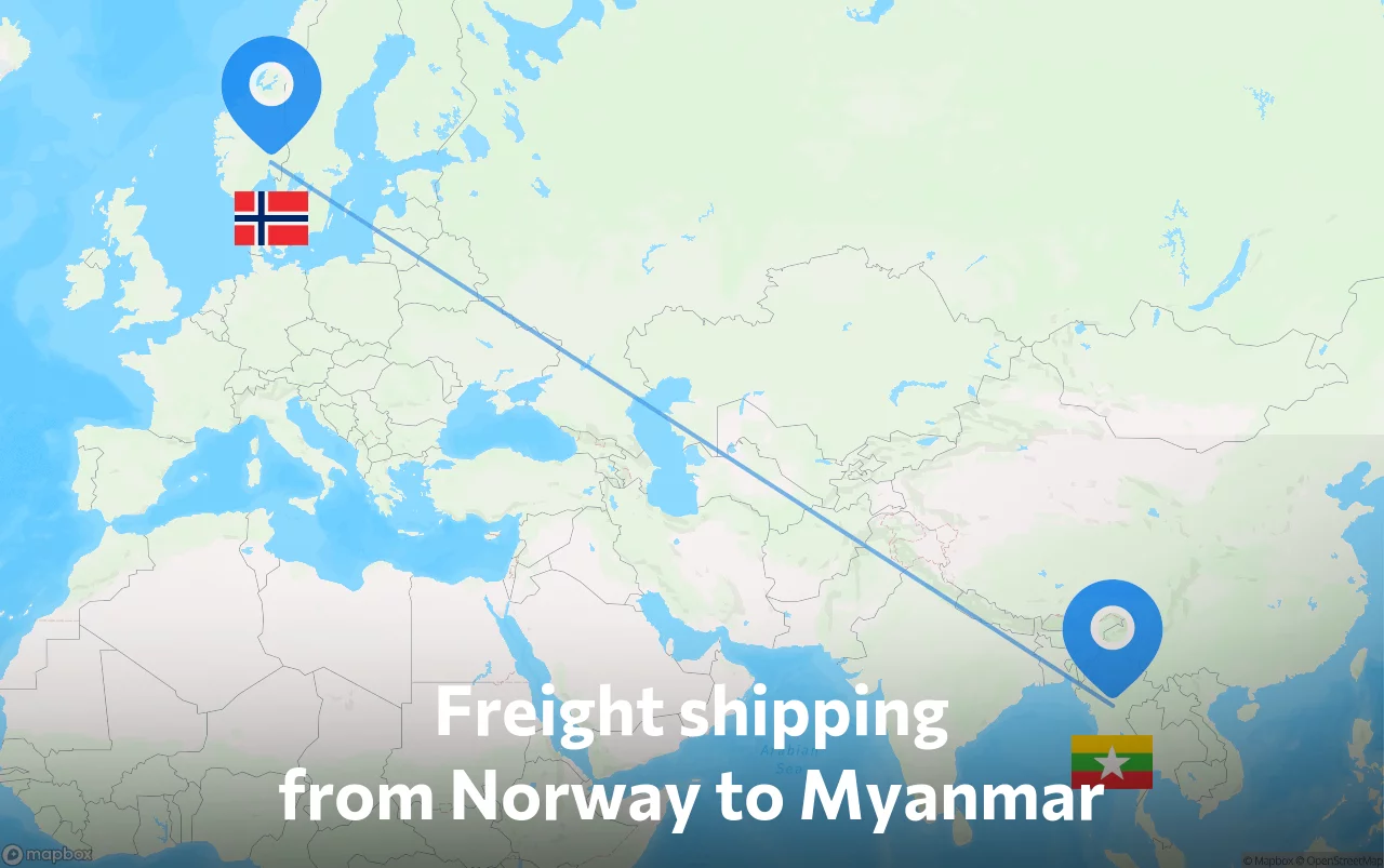 Shipping route from Norway to Myanmar