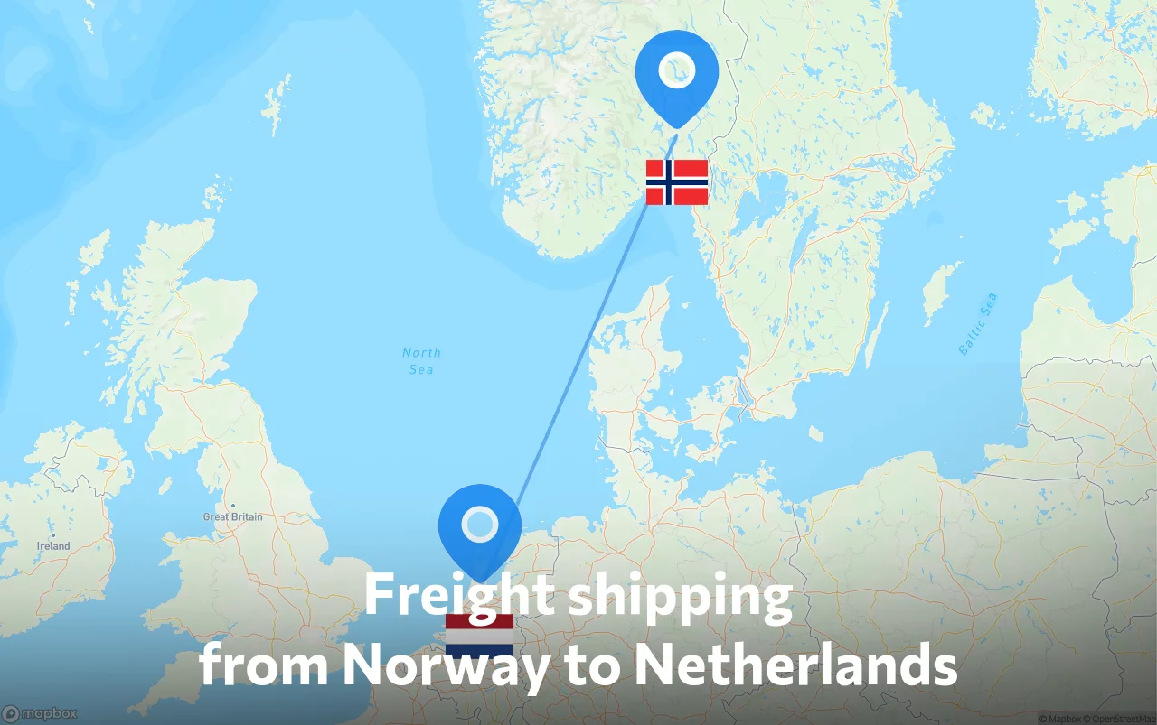 Shipping route from Norway to Netherlands