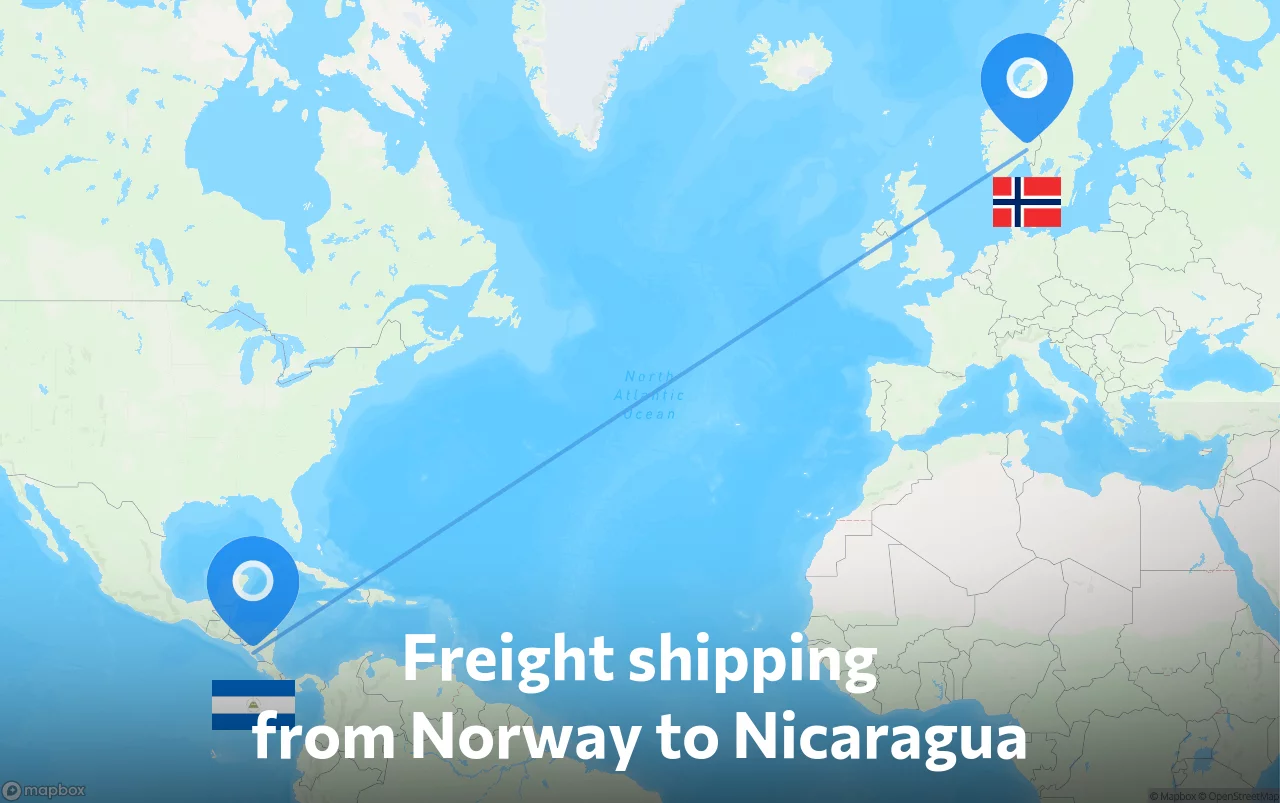Shipping route from Norway to Nicaragua