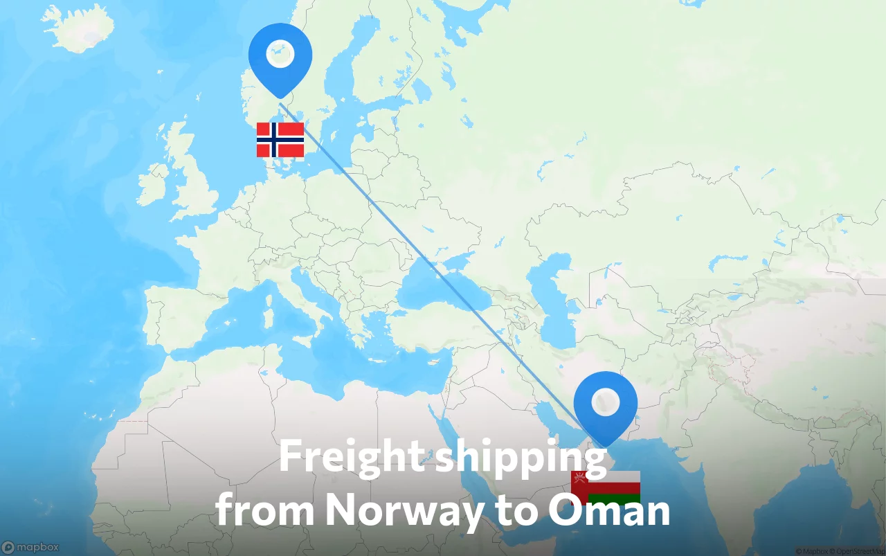 Shipping route from Norway to Oman