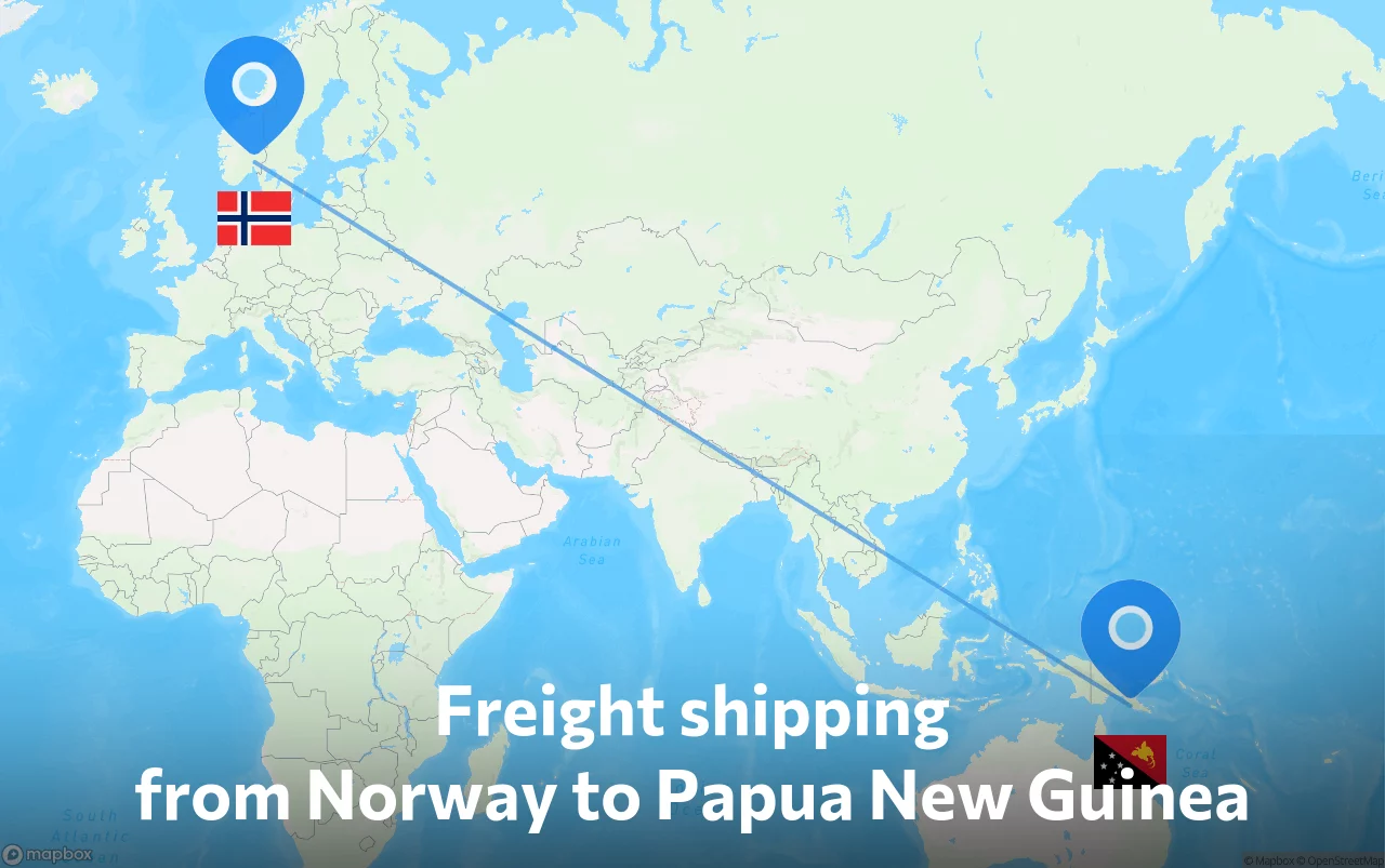 Shipping route from Norway to Papua New Guinea