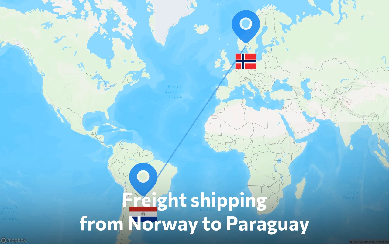 Shipping route from Norway to Paraguay