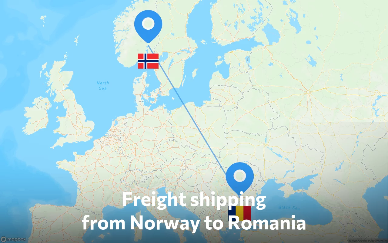 Shipping route from Norway to Romania