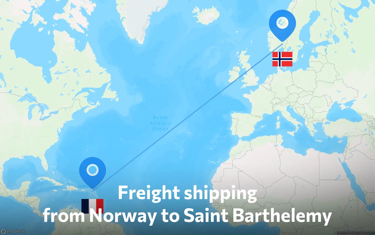 Shipping route from Norway to Saint Barthelemy