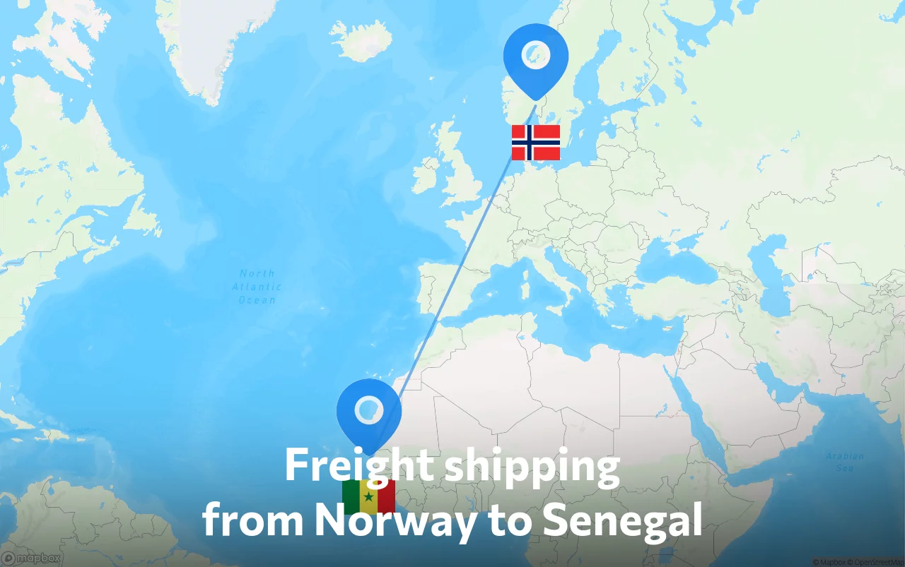 Shipping route from Norway to Senegal