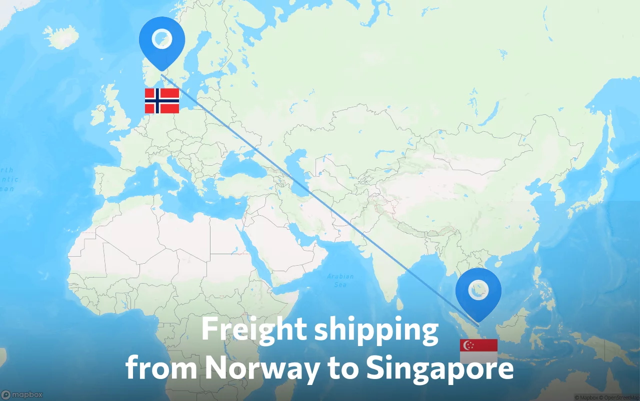 Shipping route from Norway to Singapore