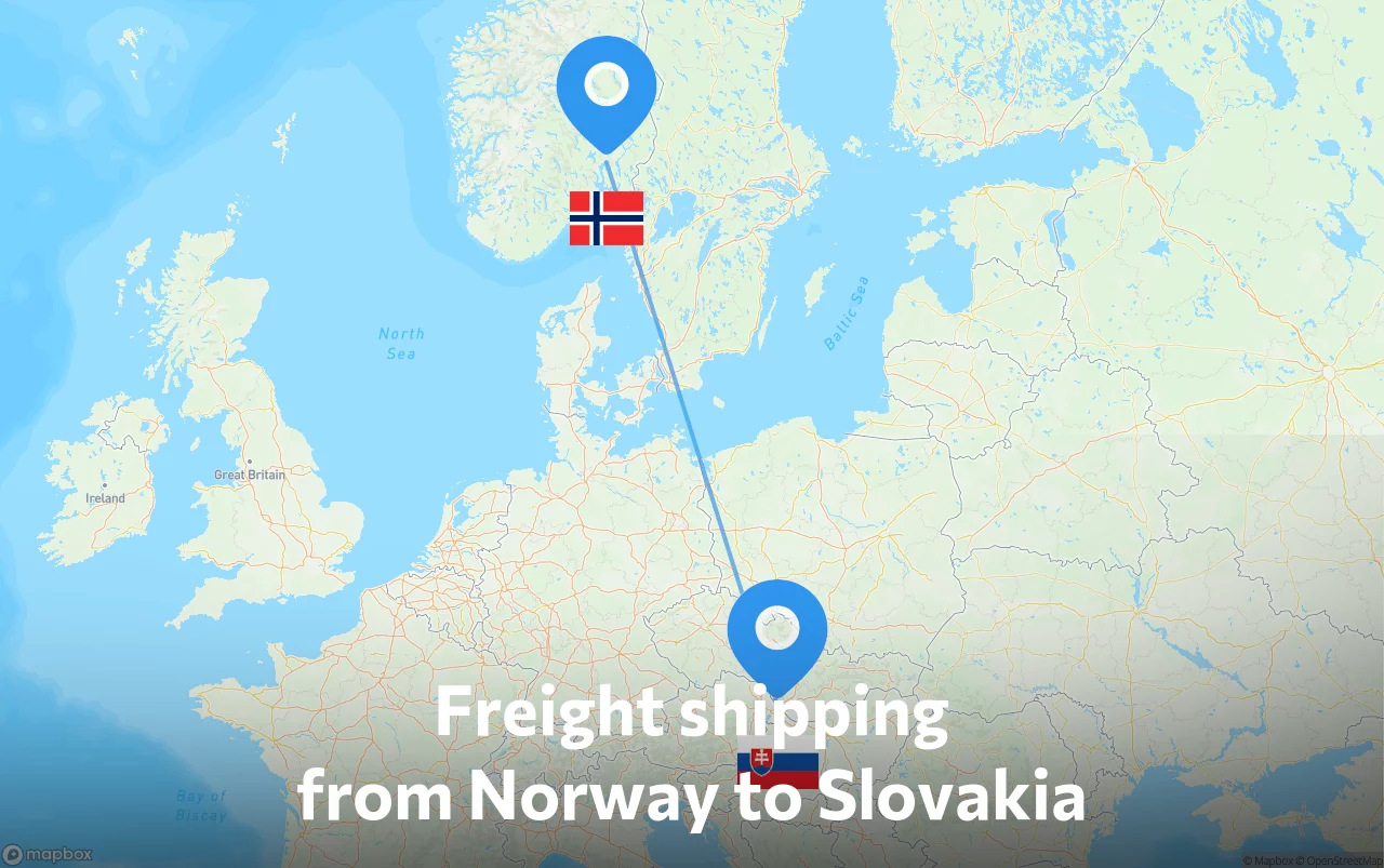 Shipping route from Norway to Slovakia