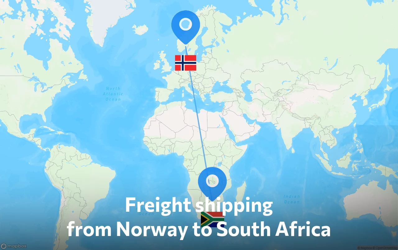 Shipping route from Norway to South Africa