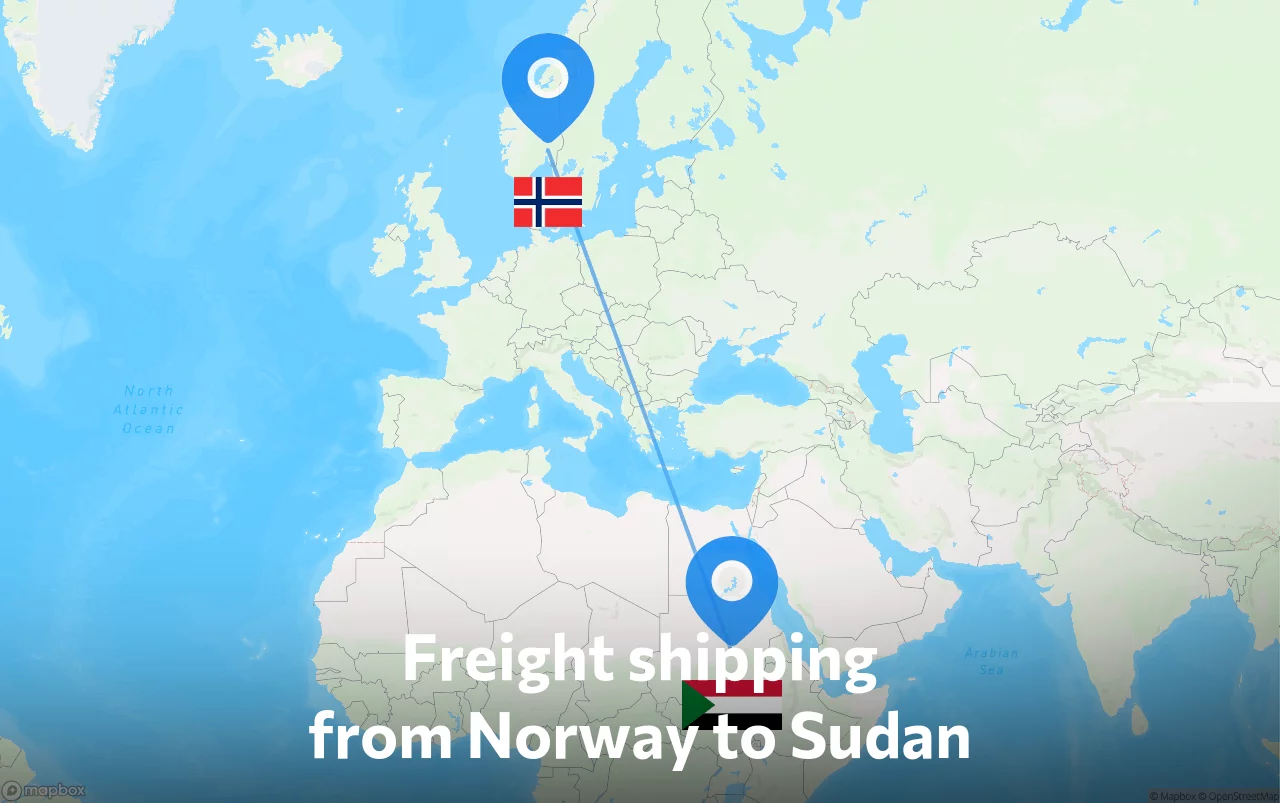 Shipping route from Norway to Sudan