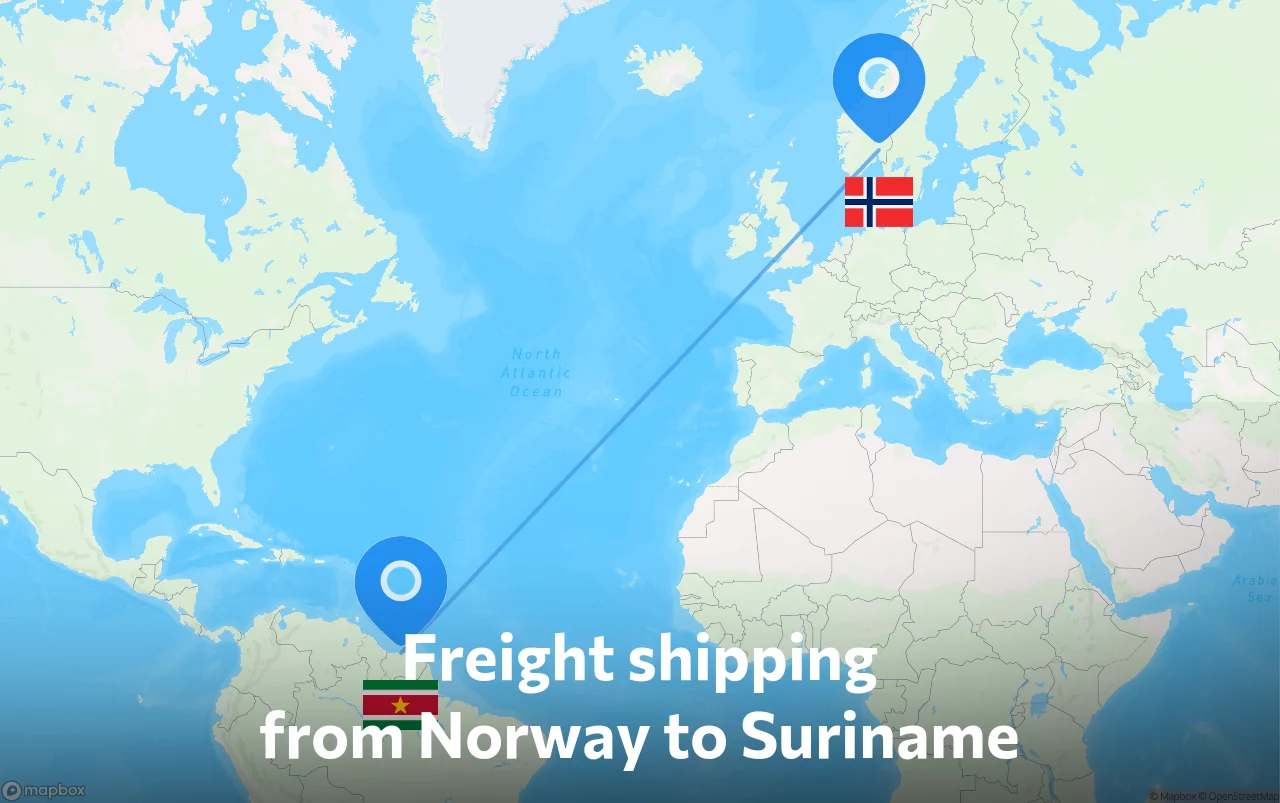 Shipping route from Norway to Suriname