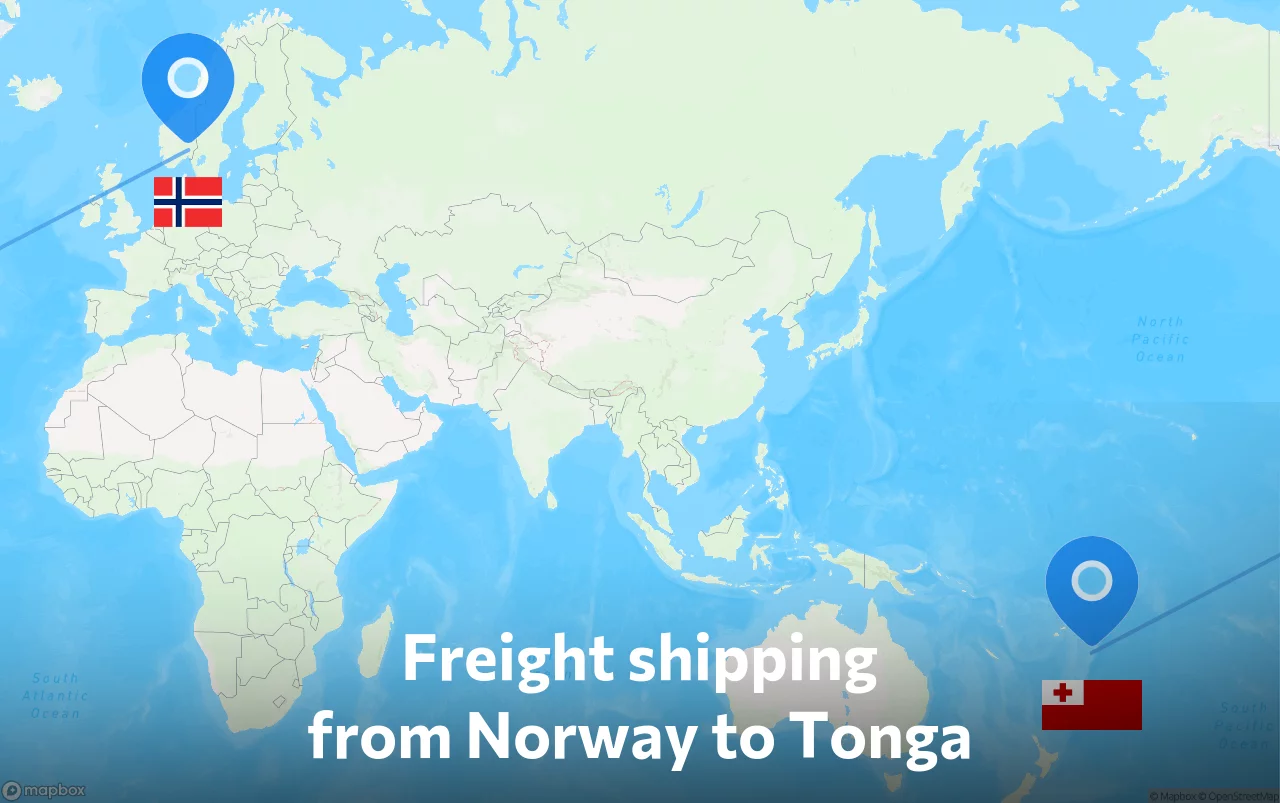 Shipping route from Norway to Tonga
