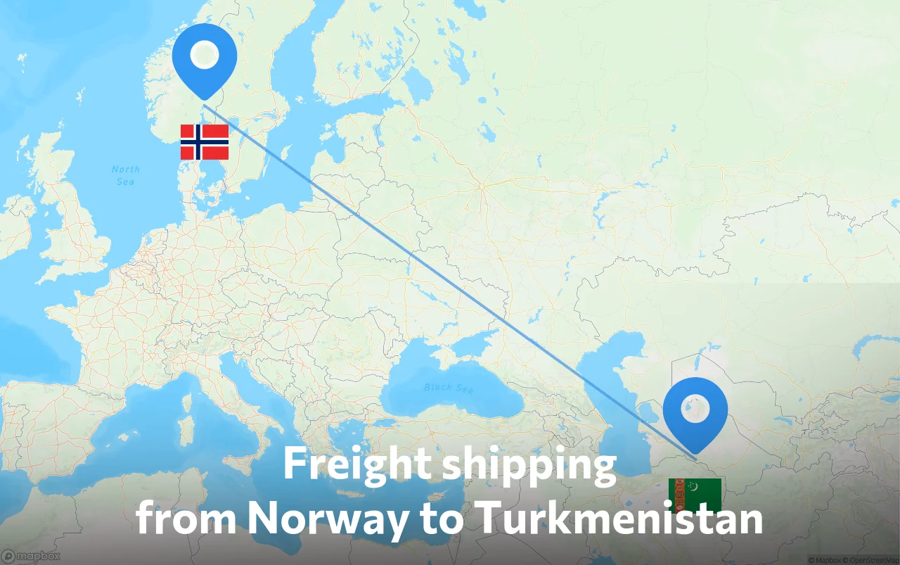 Shipping route from Norway to Turkmenistan