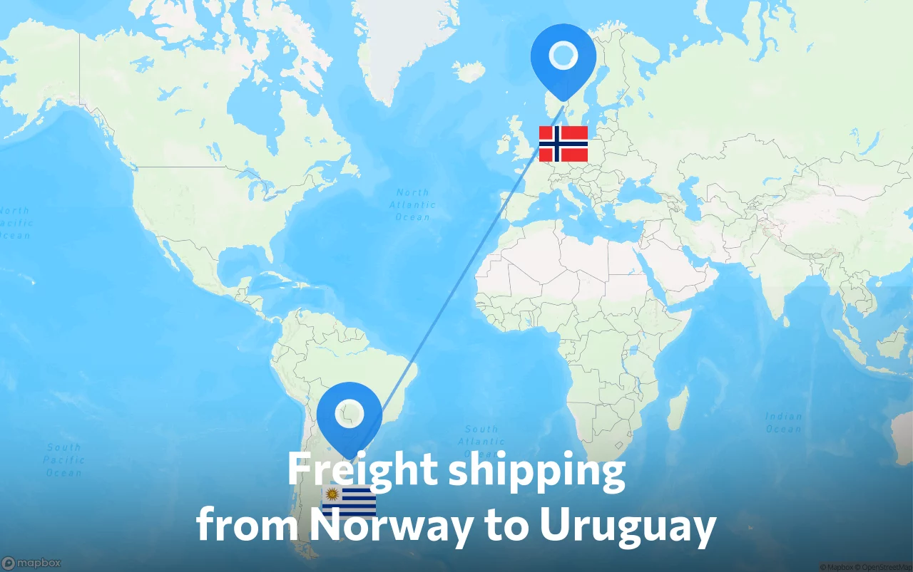 Shipping route from Norway to Uruguay