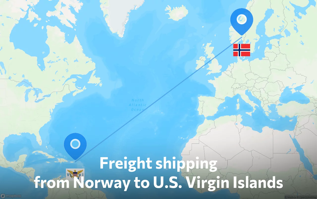 Shipping route from Norway to U.S. Virgin Islands