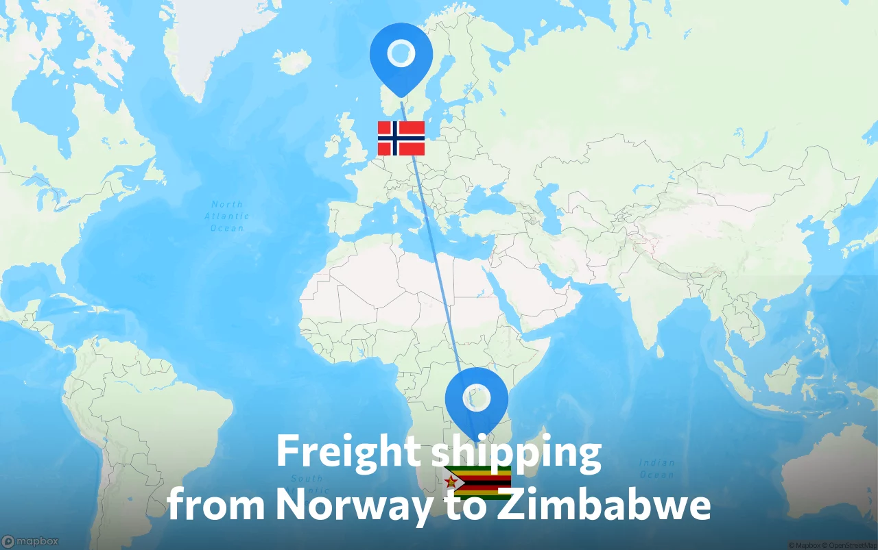 Shipping route from Norway to Zimbabwe
