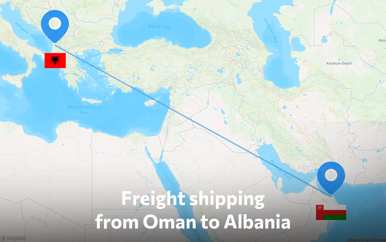 Shipping route from Oman to Albania