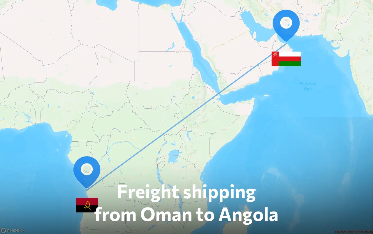 Shipping route from Oman to Angola