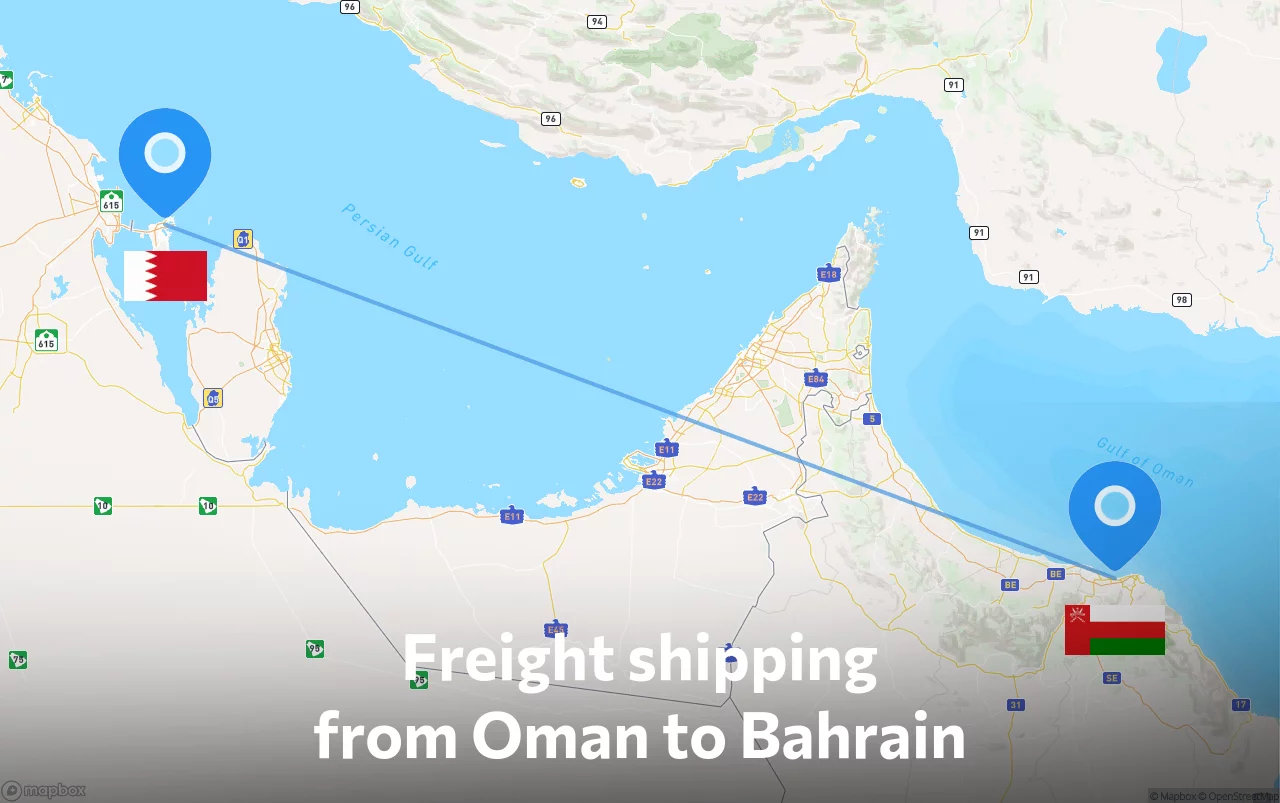 Shipping route from Oman to Bahrain