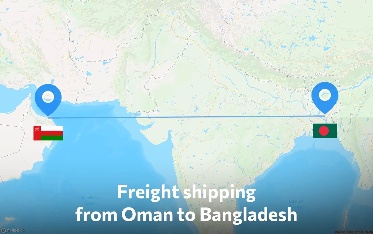 Shipping route from Oman to Bangladesh