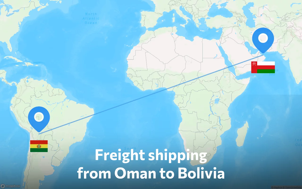 Shipping route from Oman to Bolivia