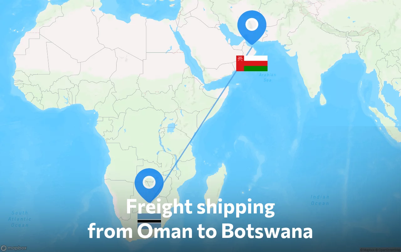 Shipping route from Oman to Botswana