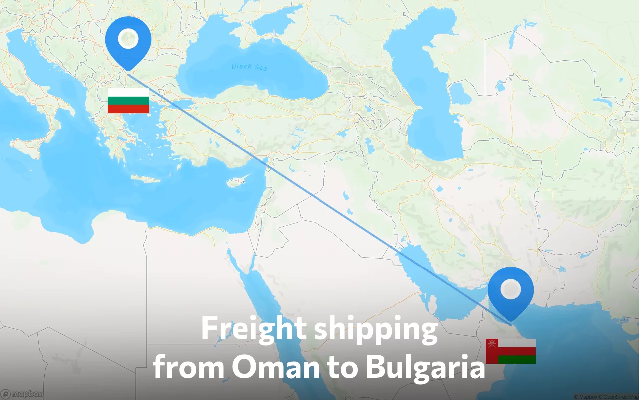 Shipping route from Oman to Bulgaria