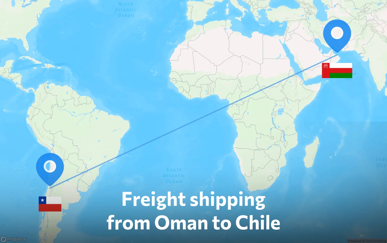 Shipping route from Oman to Chile