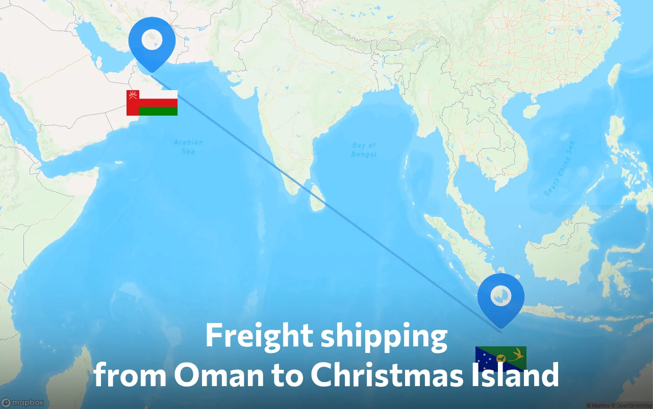 Shipping route from Oman to Christmas Island