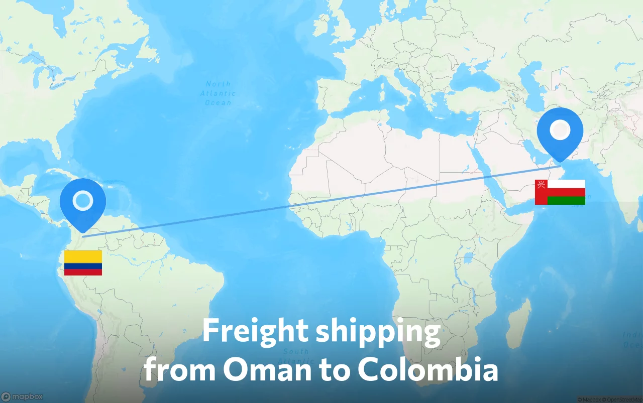 Shipping route from Oman to Colombia