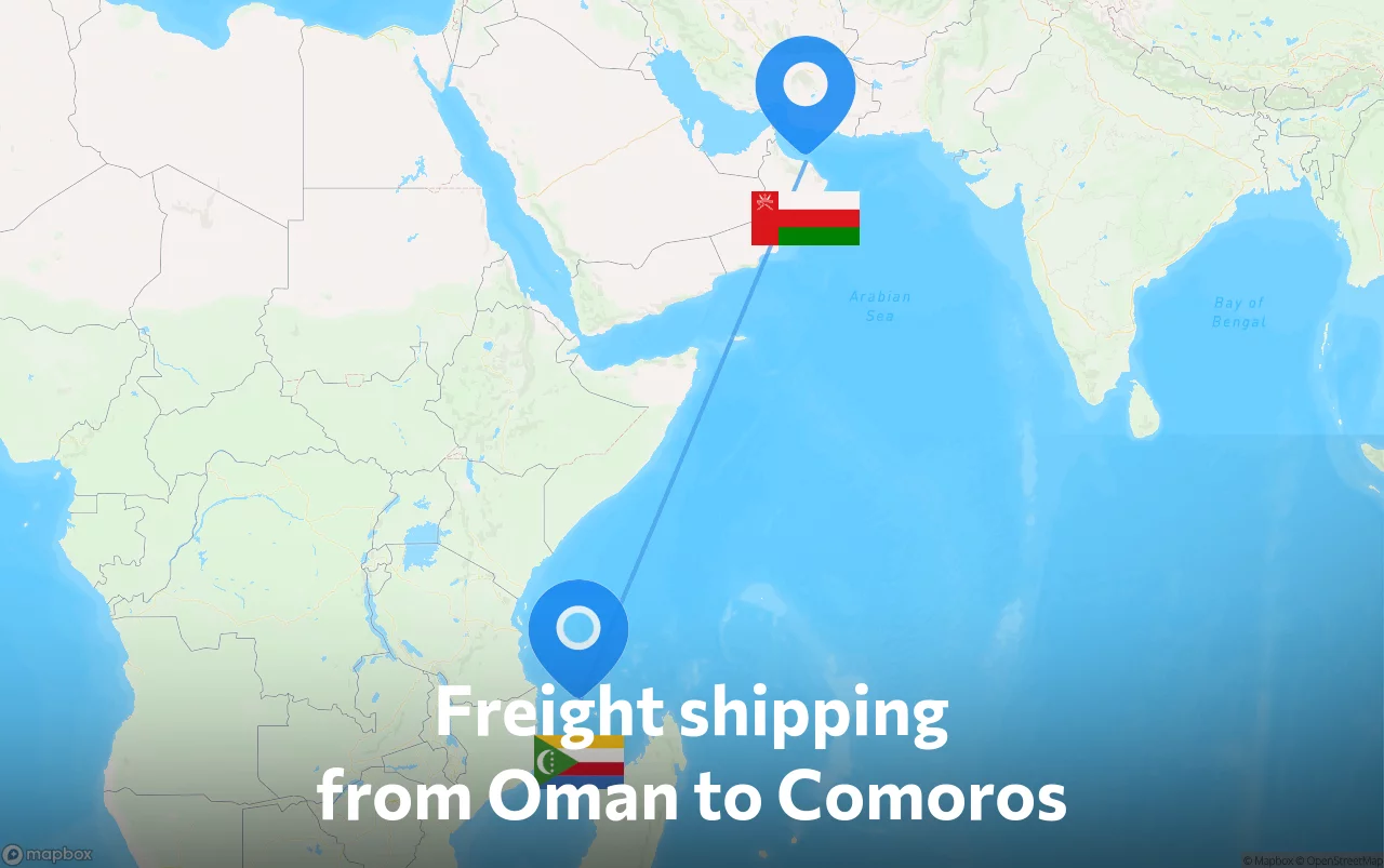 Shipping route from Oman to Comoros