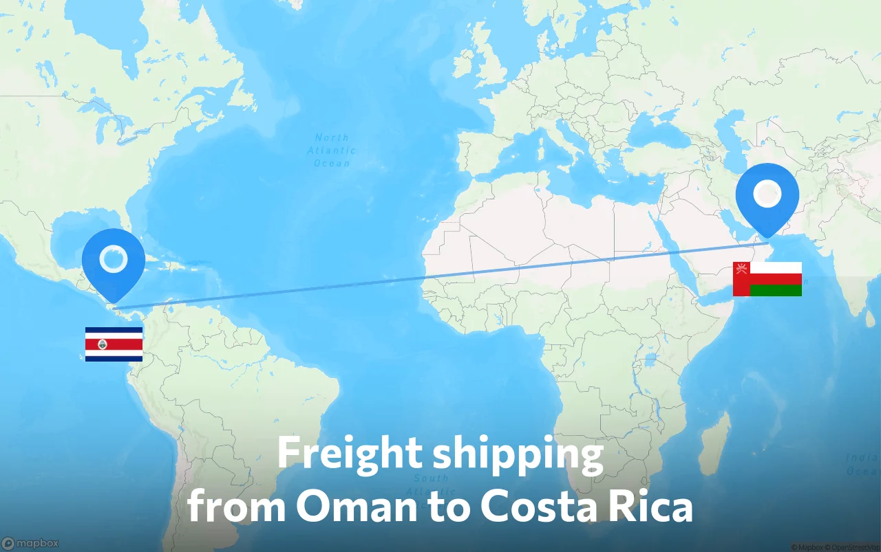 Shipping route from Oman to Costa Rica