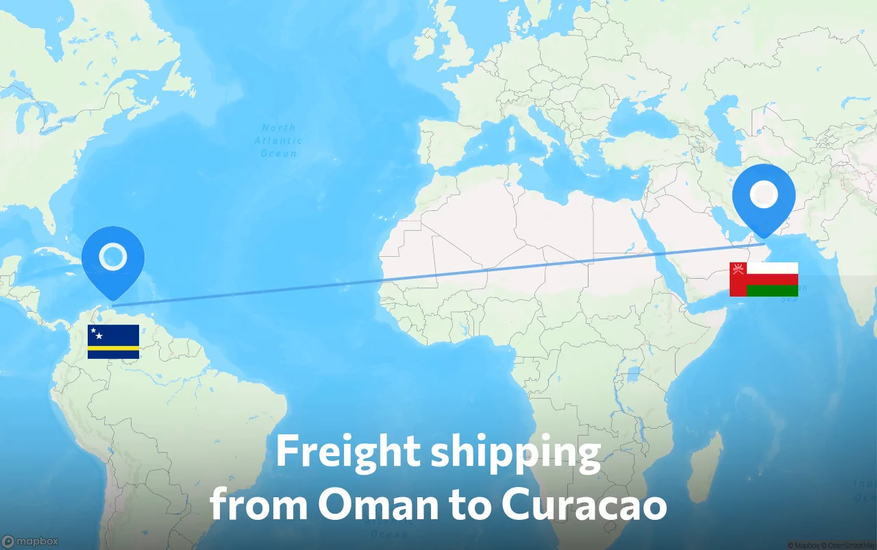 Shipping route from Oman to Curacao