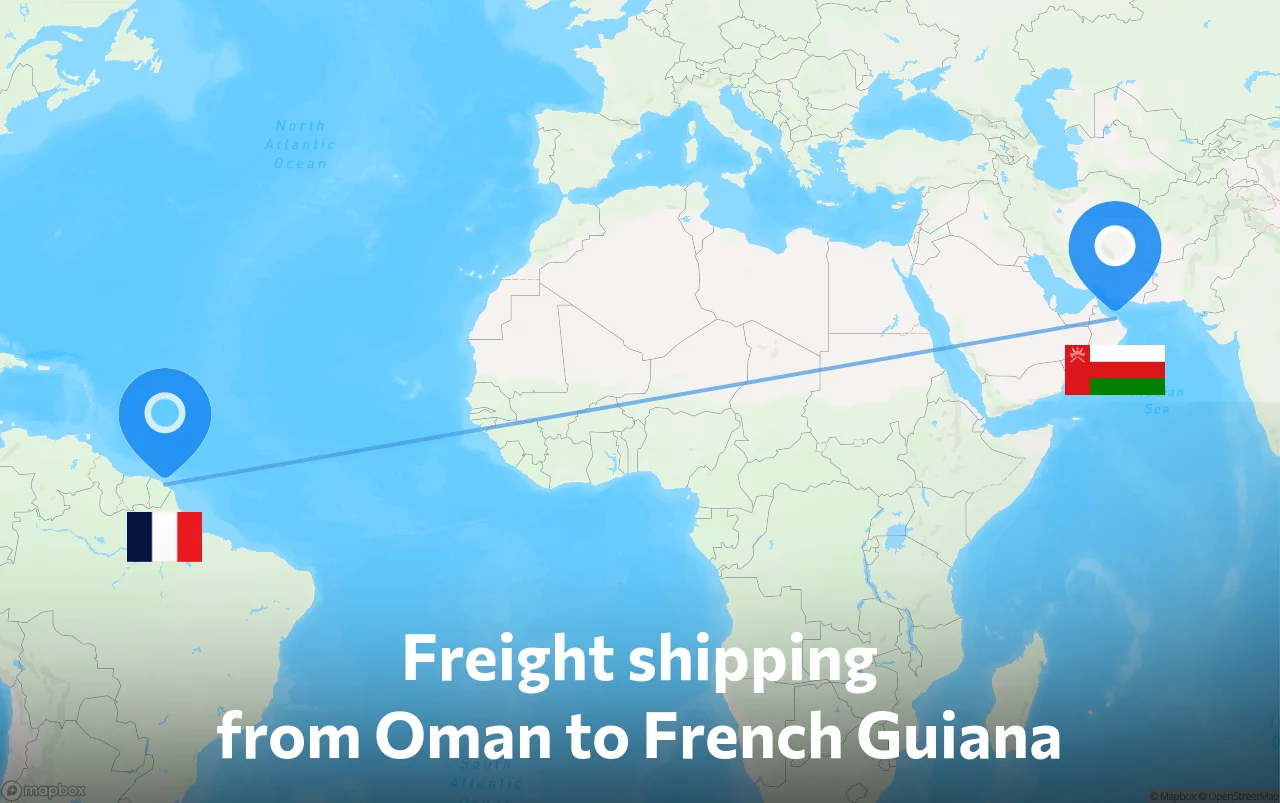 Shipping route from Oman to French Guiana