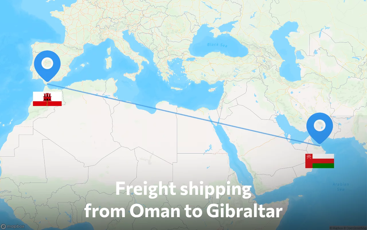 Shipping route from Oman to Gibraltar