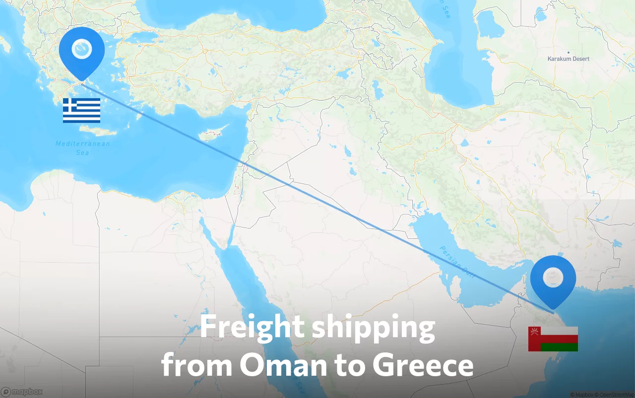 Shipping route from Oman to Greece
