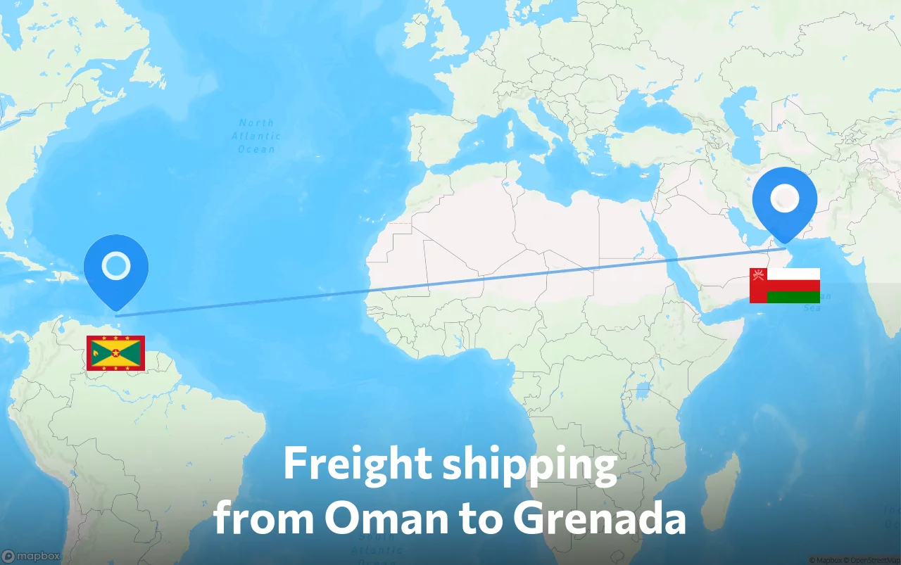 Shipping route from Oman to Grenada