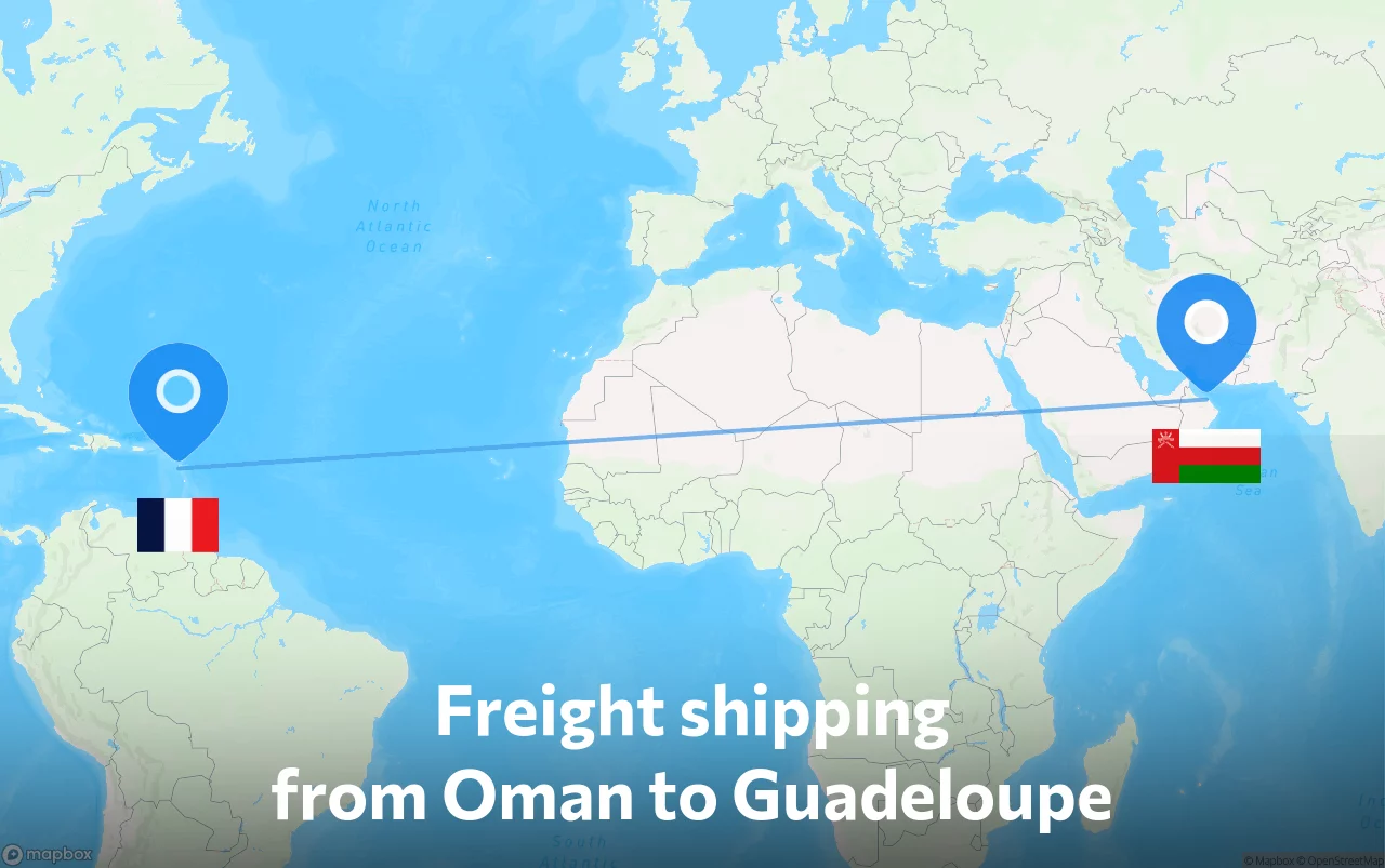 Shipping route from Oman to Guadeloupe